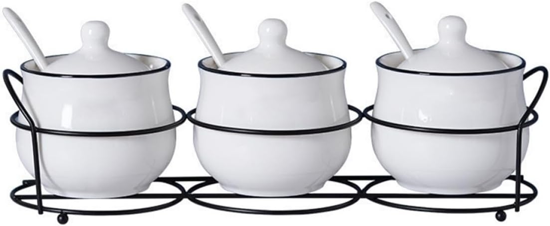 4 Piece Ceramic Kitchen Condiment Pots for Seasonings and Spices