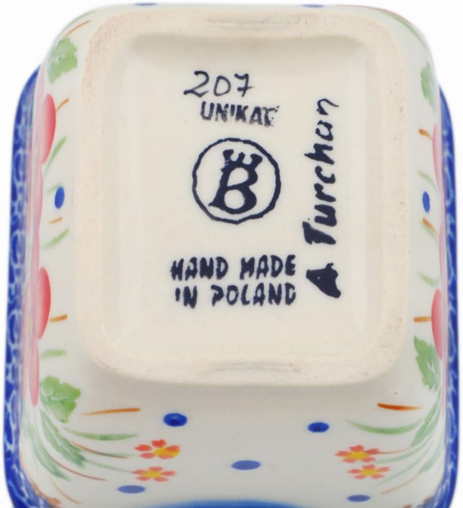 Polmedia Polish Pottery Sugar Packet Holder - Vermilion Clusters Pattern Handmade in Boleslawiec Poland by Ceramika Bona + Certificate of Authenticity