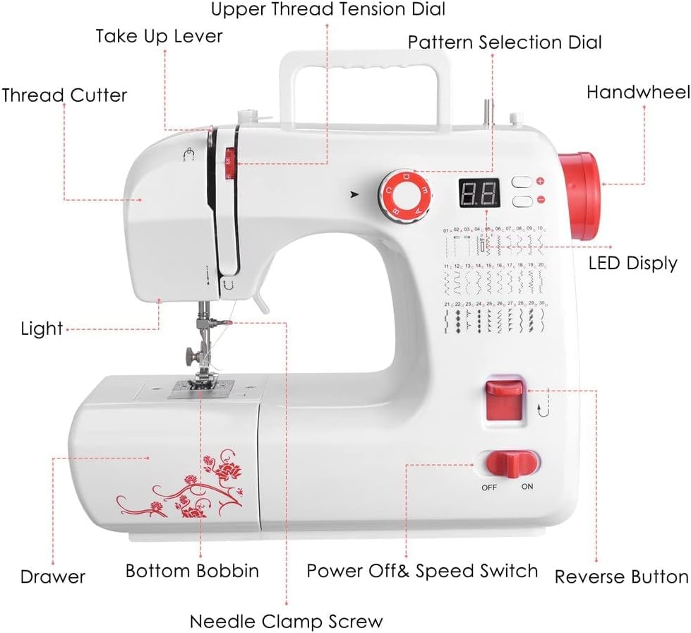 110V Geautomatiseerde naaimachine met LCD-scherm Mini draagbaar huishoudelijk 39 ingebouwde steken Elektrisch om stiksteek te naaien - Image 7