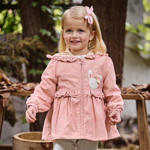 DAVE&BELLA Toddler Girls Jacket, Lightweight Hooded Windbreaker Kids Zipper Rain Jacket Cute Print Casual Outwear Coat4