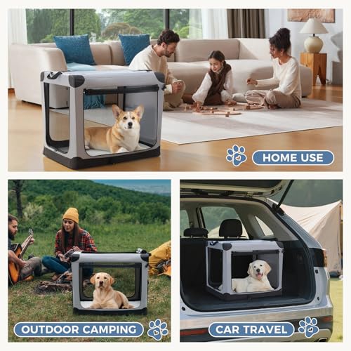 DUMOS Dog Crate 42 Inch Travel Cat Pet Carrier for Extra Large Dog, Portable Foldable Soft Pet Crate with Storage Bag & Washable Pad for Indoor Outdoor Dog Kennel Carrier (XL-80lbs, Grey) by DUMOS - Image 7