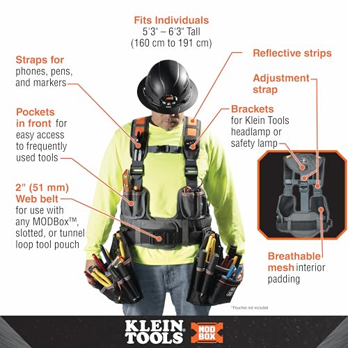 Klein Tools 55829MB Tool Vest with Tool Pouches, Fully Adjustable, Padded Support for Electricians, Carpenters, Construction by KLEIN TOOLS - Image 2