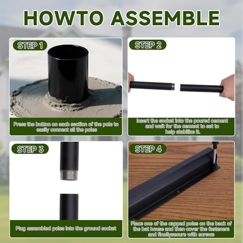 Bat House Pole 15 FT, Telescoping Bird House Pole with Ground Socket for Outdoor Use, Heavy Duty Metal Purple Martin House for Birdhouses and Wildlife Nesting - Thumbnail 3