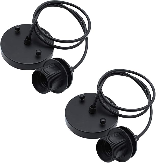 BlueXP 2 Pack E27 Ceiling Pendant Light Fitting Ceiling Rose Pendant with Lamp Holder Fitting Accessories Kit Set for DIY Suspension Vintage Chandeliers Modern Hanging Lampe Black
