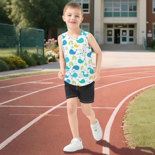 J JOYSAY Cartoon Whale Rainbow White Boys Tank Top Sleeveless Muscle Shirts Quick Dry Kids T-Shirts 3-15T 5