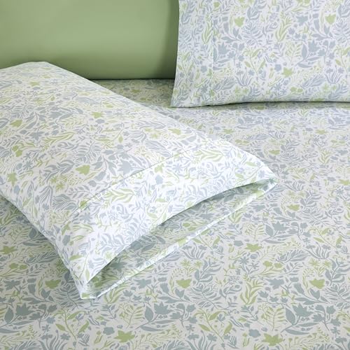 Elegant Comfort Softest and Coziest 4-Piece Sheet Set - 1500 Premium Hotel Quality Microfiber - Deep Pocket, Wrinkle Resistant 4-Piece Floral Bed Sheet Set, Twin XL, Anita Green