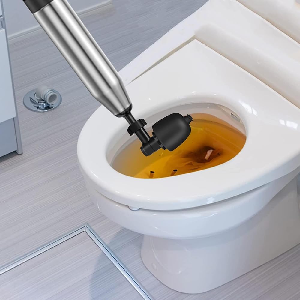Déboucheur de Toilettes à Air Comprimé Déboucheur de Canalisation WC à Haute Pression avec Baromètre Débloqueur de Toilette avec 3 Têtes de Piston