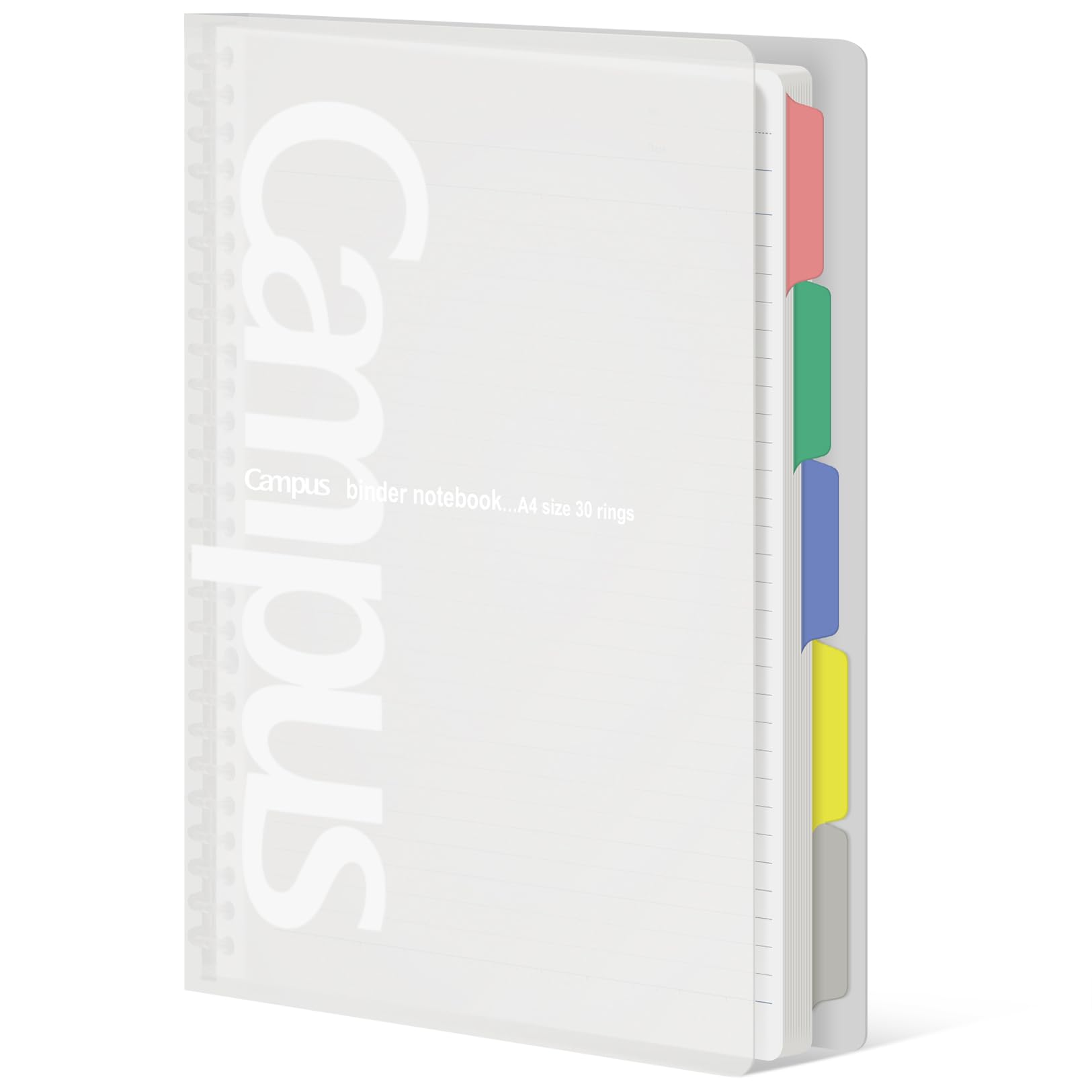 KOKUYO Campus Carnet à spirales rechargeable 5 sujets A4 avec 5 intercalaires, capacité jusqu'à 65 feuilles, 100 feuilles de papier à pois de 7 mm, transparent, importation du Japon