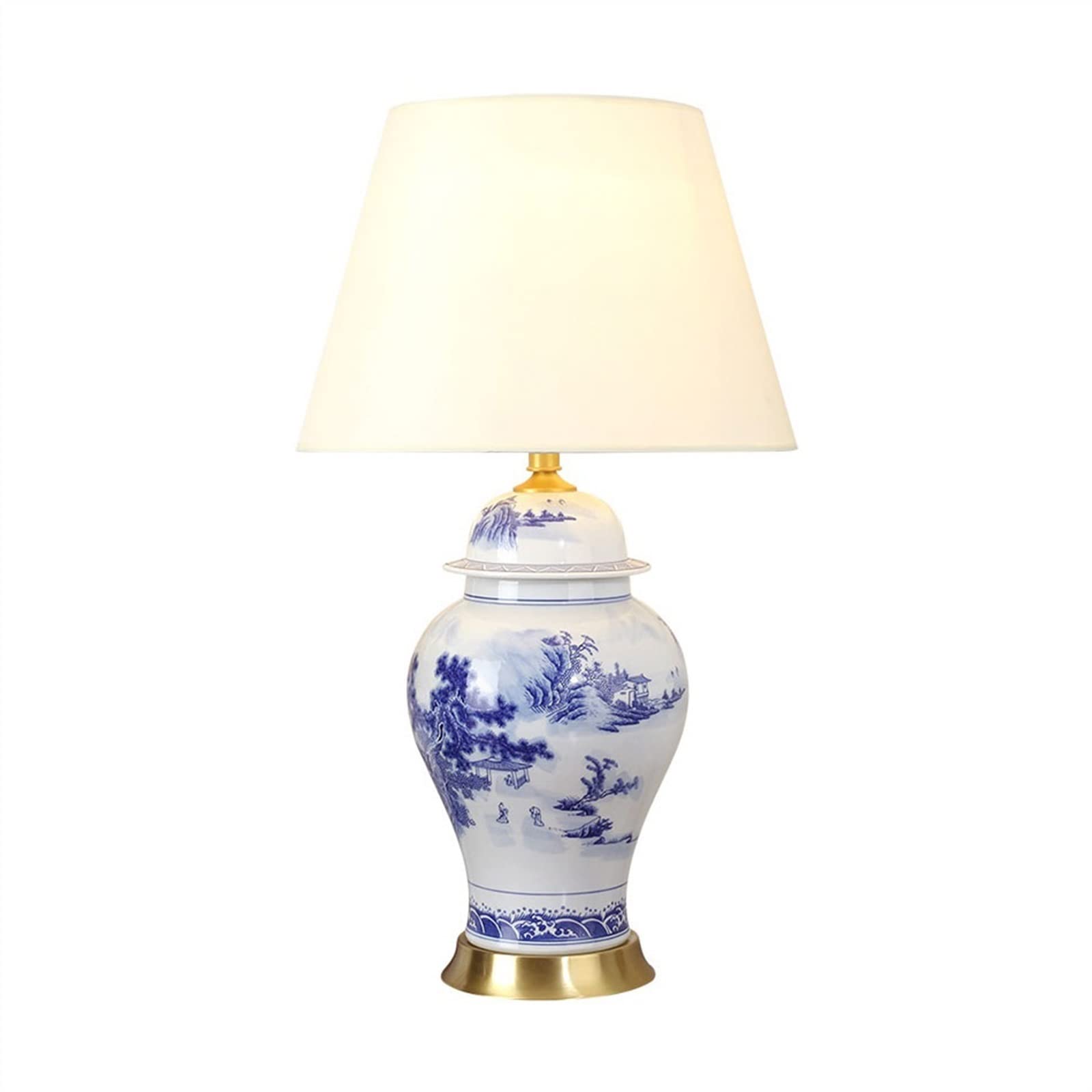 Luce da Scrivania Luce per la Lettura Lampada da tavolo moderna in ceramica cinese Lampada da comodino camera da letto Ampio soggiorno Paesaggio dipinto Lampada da scrivania in porcellana bianca e blu