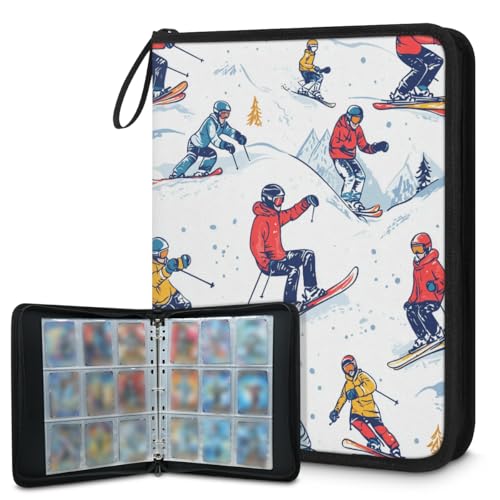 Kuquteed Skiing Skier Trading Card Binder 9 Pocket 900 Cards Holder Collector Album with 50 Removable Sleeves Toys Gifts for Boys Girls Snow Mountain Game Sports Cards