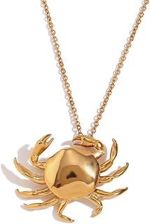 Cute Crab Pendant Necklace for Women Stainless Steel Sea Animal Claws Adjustable Chain Necklaces Minimalist Jewelry Gifts 18" Chain
