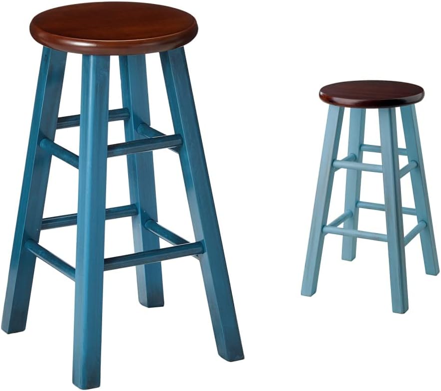 Winsome Wood Ivy Stools Rustic Teal/Walnut and Rustic Light Blue/Walnut