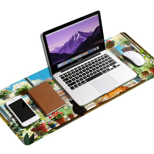 Image of Vimorco Waterproof Desk Pad,XXL Large Mouse Extended Gaming Mousepad with Anti-Slip Rubber Base,Computer Laptop Keyboard Mouse Mat for Women Men Girls Work,Game,Office,31.5 x 15.7 inch,Window cat