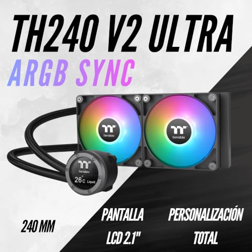 Refrigeración líquida Thermaltake TH240 V2 con pantalla LCD IPS y ventiladores ARGB para CPU Intel AMD 2