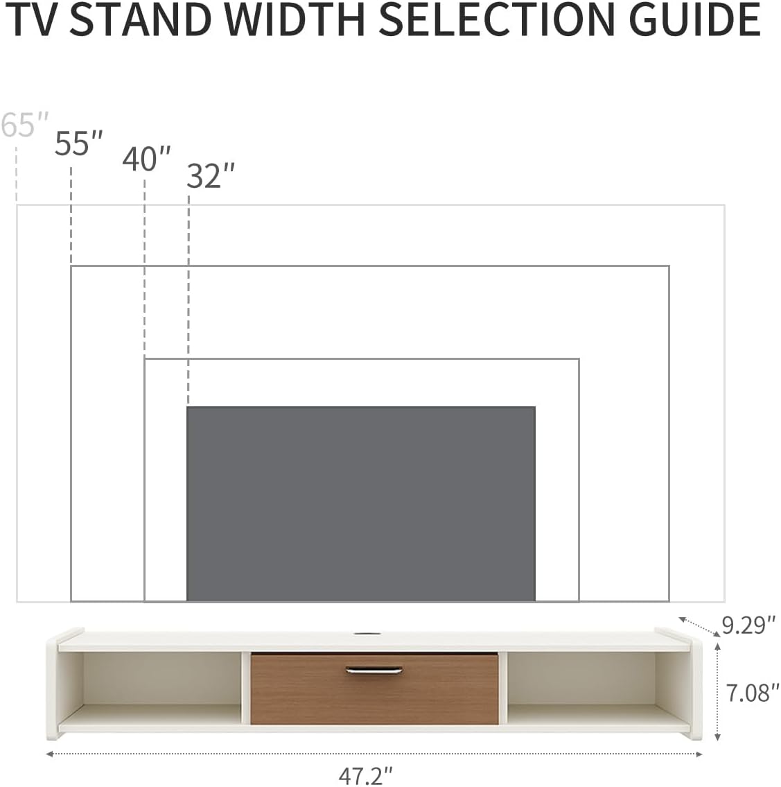 47'' Floating TV Stand for TVs Up to 32/65 Inch, Modern Entertainment Center Media Console with Storage Under TV Shelf Wall Mounted TV Shelf for Living Room, Bedroom(White) 47 IN White