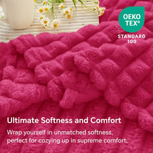 Image of BEDELITE 3D Checked Hot Pink Fleece Throw Blanket for Couch, 50x60 Inches