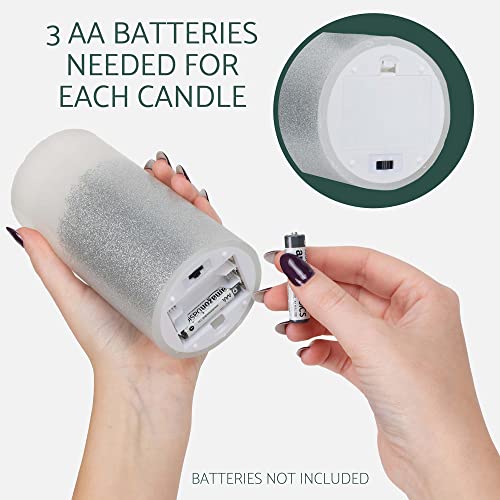 Image of Elanze Designs Silver Tone Glitter 6 inch Wax LED Flameless Pillar Candles Set of 3