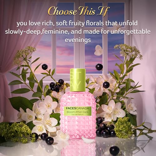 Image of FACES CANADA STAY Bloom After Dark Eau de Parfum Mini for Women, 20ml | Long-Lasting Fruity Floral Perfume with Blackcurrant, Jasmine & Cedar Wood | Elegant Night Scent | Gifts for Women | Premium Fragrance