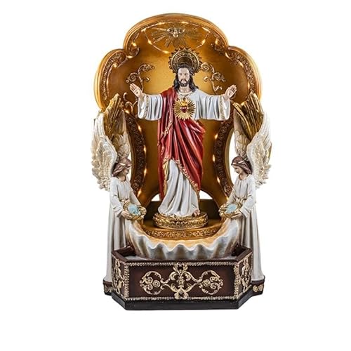 Fontana del Sacro Cuore di Gesù con Angioletti in Resina Dipinto a Mano 60 cm