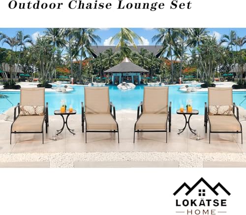 Image of LOKATSE HOME Outdoor Patio Chaise Set 4 Lounge Chairs with 2 Bistro Table for Deck Lawn Poolside