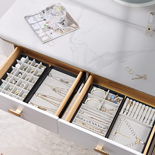 Image of ProCase Stackable Jewelry Organizer Trays for Drawers, Jewelry Drawer Inserts Container Display Case Storage for Earring Necklace Rings Bracelet with Removable Dividers -Black, 4 Layers