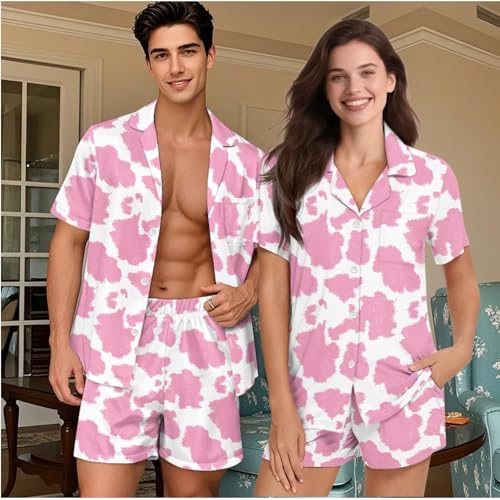 Matching Couples Pajamas Set - 2 Piece Short Sleeve Button Down Pjs, Soft Lounge Wear Lightweight Sleepwear3