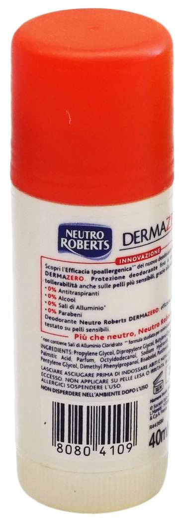 Neutro Roberts:"Dermazero" Deodorant 1.35 Fluid Ounces (40ml) Deo Stick (Pack of 3) [ Italian Import ]