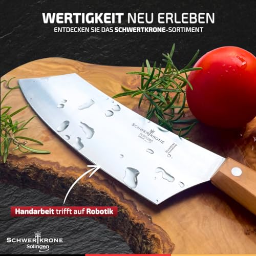 Foto von Schwertkrone® Schälmesser Tomatenmesser Premium [MADE IN SOLINGEN - GERMANY] - Gemüsemesser Obstmesser - Küchenmesser klein scharf Schneidemesser Sägemesser - Allzweckmesser - Holzgriff (Klinge: 8cm)