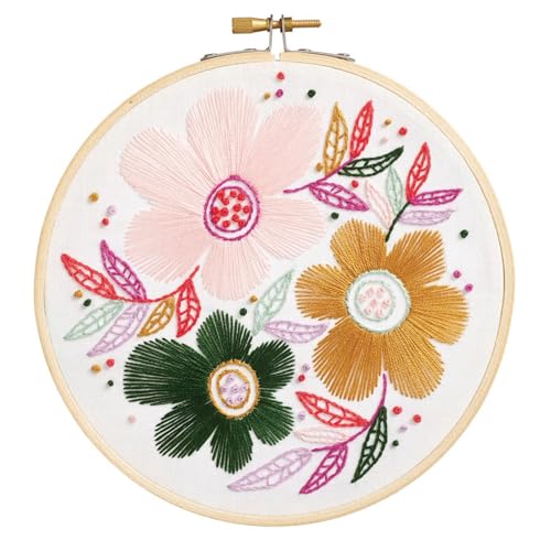 Image of LEISURE ARTS Embroidery Kit 6 inch Fancy Flowers - Embroidery Kit for Beginners and Adults, Cross Stitch Kits with Patterns, DIY Starter Set for Seasonal Craft Projects