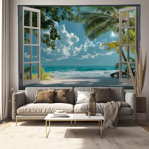 Tapisserie murale paysage de plage bleue MULERN décos de salon chambre 200x150cm