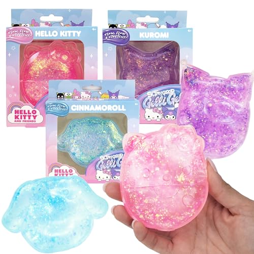 Image of Hello Kitty SLIMYGLOOP Gelli Gels 3 Pack, Cinnamoroll, Hello Kitty, Kuromi Slow-Flow Glitter Squishy Sensory Toys, Squeeze Stress Toy for Kids & Teens, Satisfying Sugar Squish Fidget