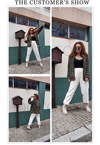 Dokotoo Womens Ladies Winter Autumn Fashion Oversized Full Zipper Fleece Sherpa Jackets Cardigan Sweater Short Teddy Coats For Women Outerwear With Pockets Green Medium #TOP4