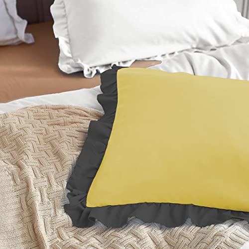 Image of YRM Bedding's Ruffle Beautiful Pillow Cover | Super Soft Elegant Premium Microfiber Frill Pillow Cover Set of 2 (16 inchx26 inch Inches) (Gold /Black)