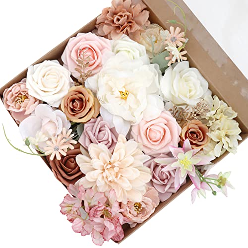 Fouriding Fleurs Roses Artificielle,avec Feuille et Tige Ajustable Faux Fleurs pour DIY Bouquets De Mariage Centres De Table Bébé Douche Domicile Home Party Décorations (Couleur Lotus)