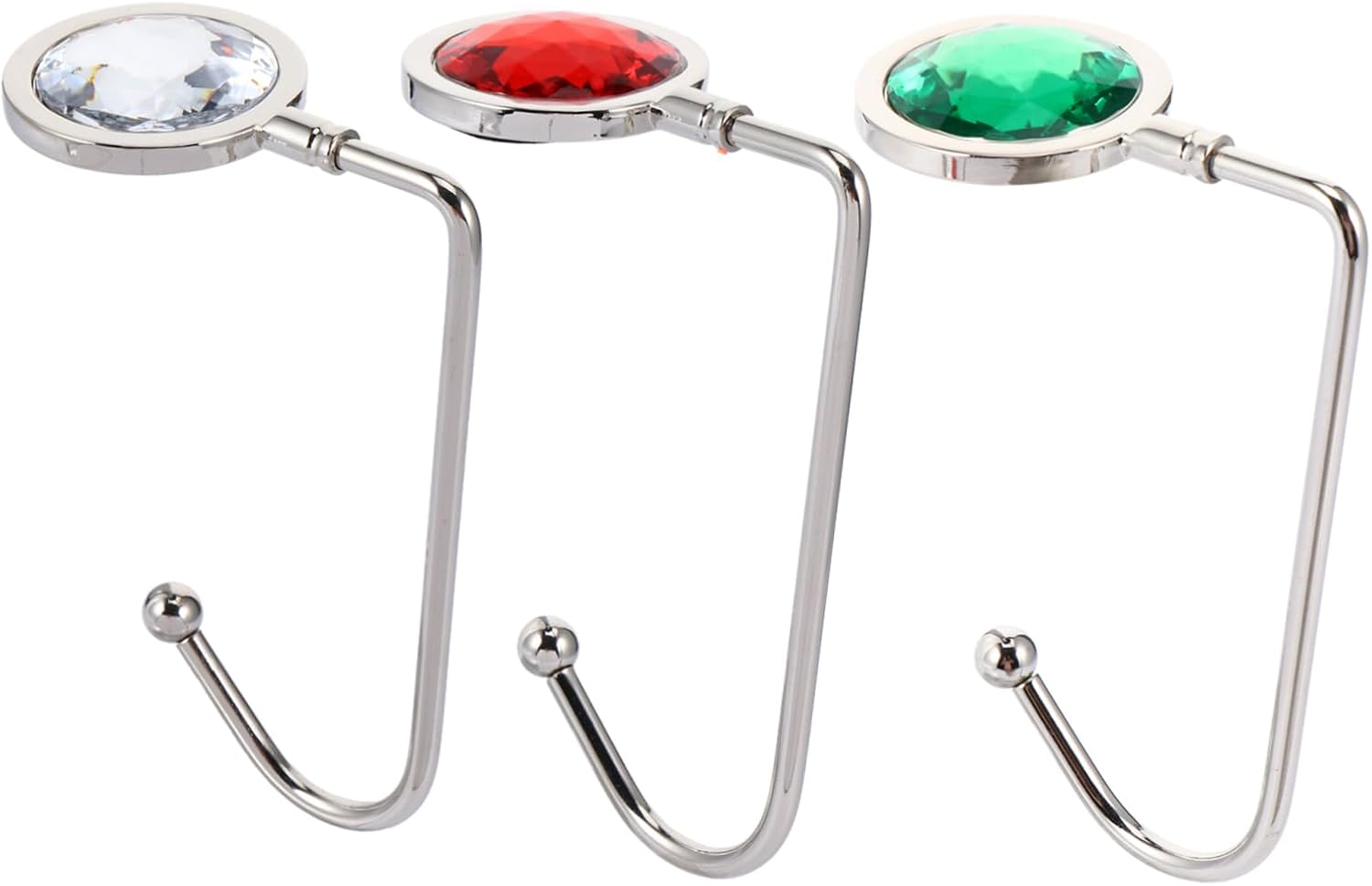 SHOWERORO 6pcs Metal Round Hooks Diamonds Non- Christmas Stocking Holders for Mantel Party Decoration Sturdy Bag Hangers for Use