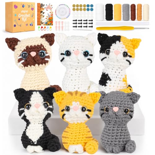 AUGVO Crochet Kit for Beginners, 6 Cat Crochet Amigurumi Animal Craft Kit