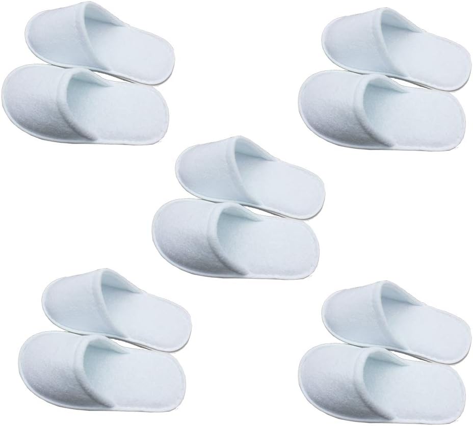 Wakerda 5 Pairs Unisex Hotel Slippers Closed Toe Disposable Slippers White Towelling Spa Salon Slippers Guest Shoes for Hotel House Party