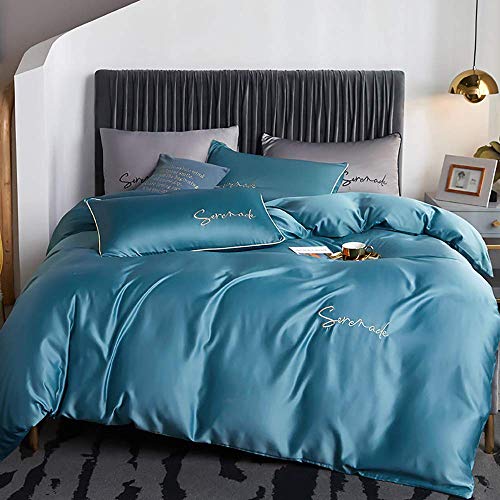 Parure de lit double en satin de soie vert avec housse de couette