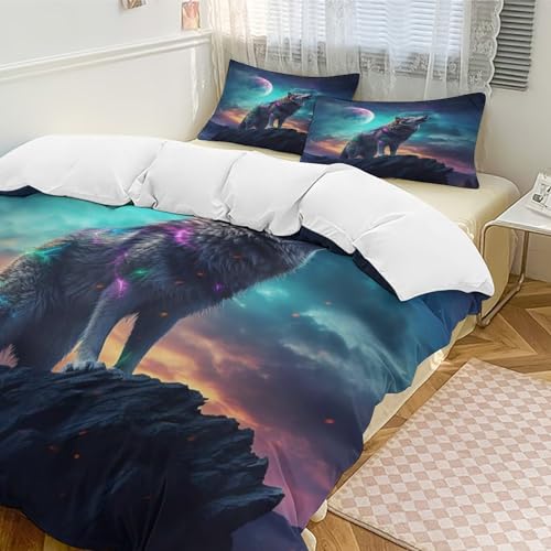 Loup housse de couette 3 pièces lit king size parure de lit microfibre zippée - 5