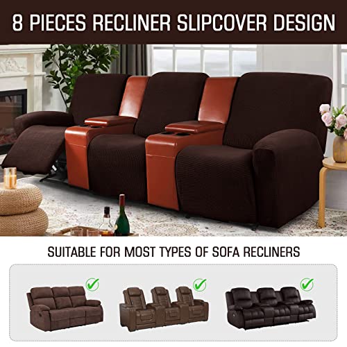 Taococo Recliner Couch Covers For 3 Seat, 8-Pieces Stretch Large Couch Covers For 3 Seats Reclining Slipcovers Soft Jacquard Pattern Furniture Protector, Dark Coffee #TOP2