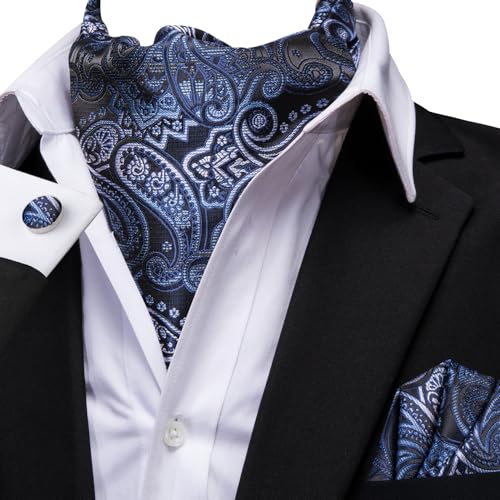 Image of Dubulle Paisley Floral Ascot for Men Self Tie Mens Cravat and Pocket Square Cufflinks Wedding