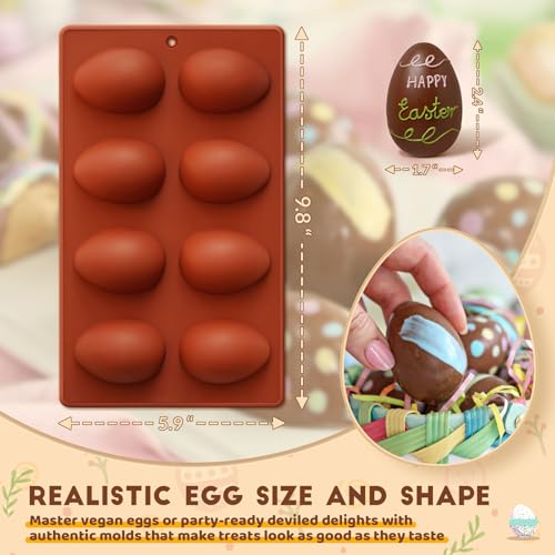 Image of HKNMTT Silicone Egg Molds Easter 2PCS, 2.4 inch Food Grade 3D Moulds for Vegan Deviled Eggs Peanut Filling 3D Chocolate Candy Jello Pudding Soap Gift, Oven Safe Baking Cake Kit