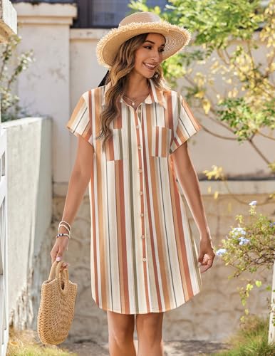 Image of Zeagoo Summer Dresses for Women 2026 Cotton Button Down Short Sleeve Tshirt Dresses Casual Mini Beach Dress
