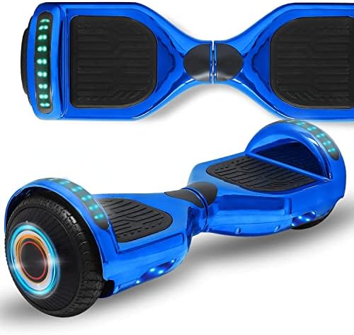 LongtimeUSA 6.5" Flashing Wheels Rechargeable Battery Self Balancing Scooter Electric Hoverboard for Kids and Adult Bluetooth Speaker LED Lights UL2272 (Chrome Blue)
