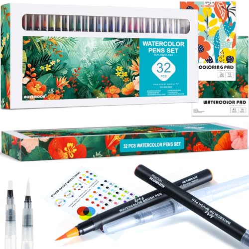 Watercolor Pens Set with Brush Tips and Pads