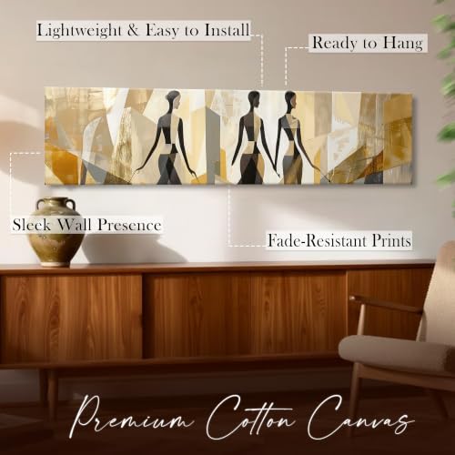 Image of Large Stretched Canvas Painting, Panel Wall Painting Minimalis African Woman Luxury Paintings for Home Decoration, Living room, Bedroom and Office Decor (Beige, 12x46 Inch)