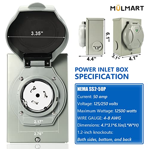 50 Amp Generator Cord And Power Inlet Box, 30Ft Generator Cords 50 Amp,125V/250V Generator Power Cord Nema14-50P/Ss2-50R Twist Lock Connector #TOP3