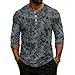 Mens Comfortable 3/4 Sleeve Henley Shirts Fashion Crew Neck Blouses 3 Button Casual Loose Printed Pullover Tops