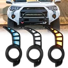 LED DRL Daytime Running Light Fog Light for 4Runner 2014-2021, Front Bumper Light Dynamic Sequential Start Up Turn Signal Lights Amber/White/Blue Light, Black, Pair