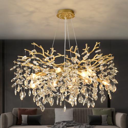 EGM Gold Tree Branch Crystal Chandelier